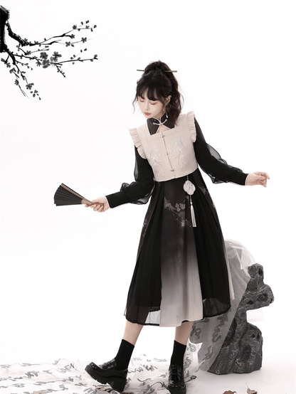 梅の花のインクの香りの漢服の女性の中国風の改善された日常の漢服の要素のツーピースのドレスセット春/秋用