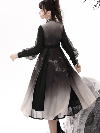梅の花のインクの香りの漢服の女性の中国風の改善された日常の漢服の要素のツーピースのドレスセット春/秋用